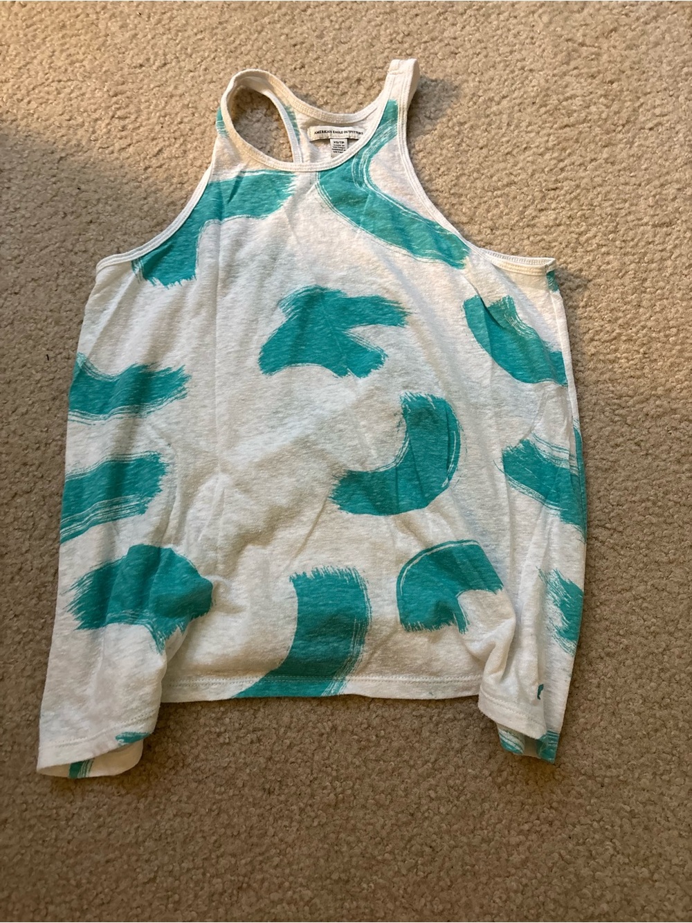 White & Teal Brushstroke Tank Top